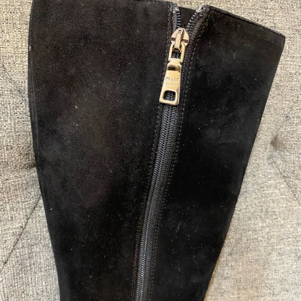 Prada Black Suede Heeled Boots Women Size 37 - Picture 3 of 13